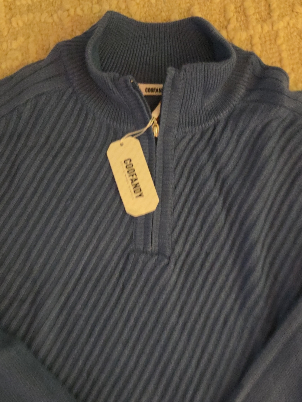 Coofandy Blue Ribbed Half-Zip Sweater, L